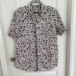 Oravus Rose Print Casual Button Down Shirt Short Sleeve